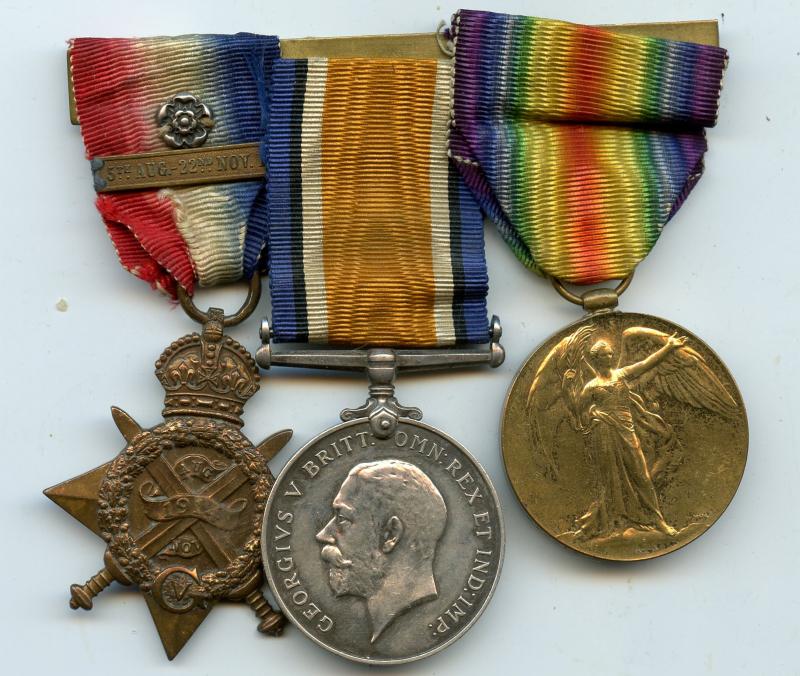 1914 Mons Trio & Bar World War One Medals To Pte Henry Adam, Army Service Corps