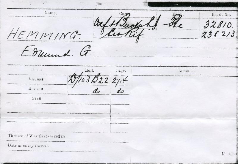 WW1 British War & Victory Medals Pair To Lance Corporal E.G. Hemming, Oxfordshire and Buckinghamshire Light Infantry,