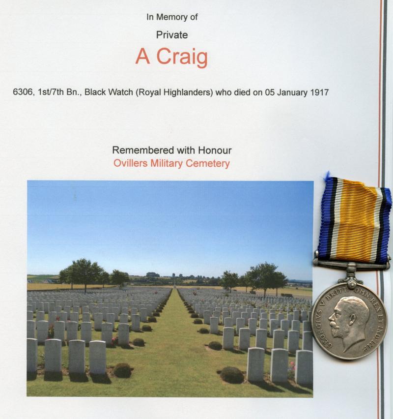 WW1 British War Medal 1914-18 To Pte Alexander Craig,1st/7th Bn., Black Watch (Royal Highlanders)