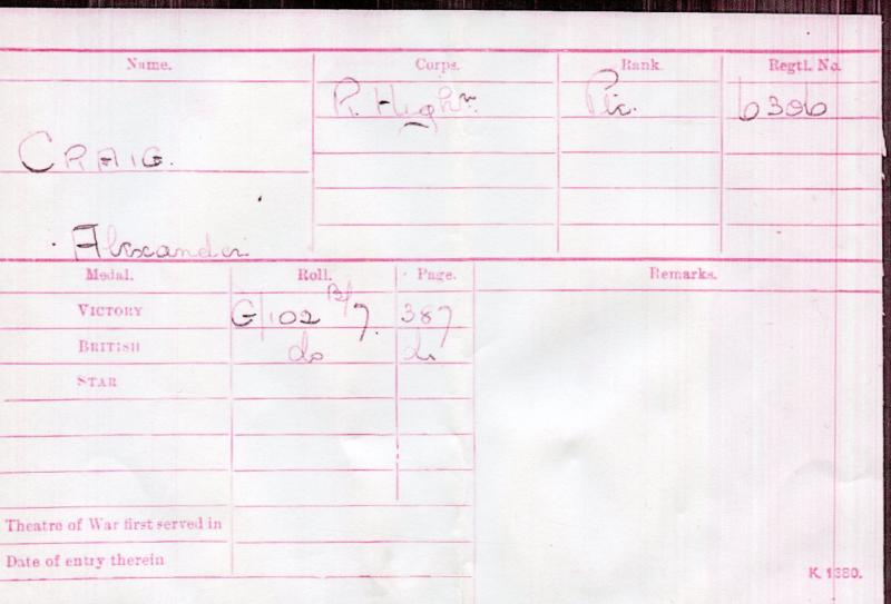 WW1 British War Medal 1914-18 To Pte Alexander Craig,1st/7th Bn., Black Watch (Royal Highlanders)