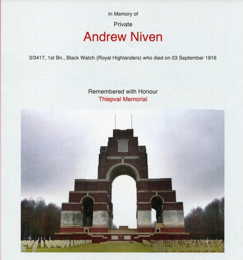 WW1 1914-15 Star Medal To Pte Andrew Niven, 1st Bn., Black Watch (Royal Highlanders)