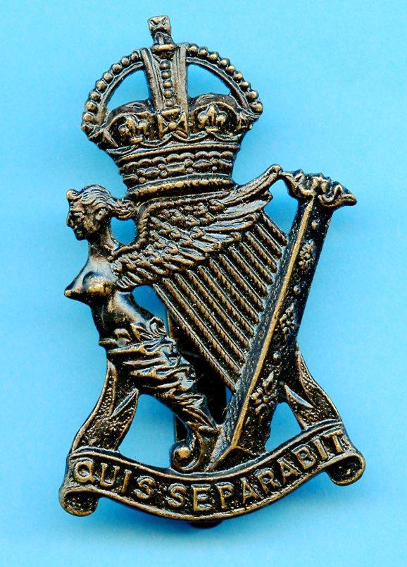 WW1 The Royal Irish Rifles Blackened Brass Cap Badge