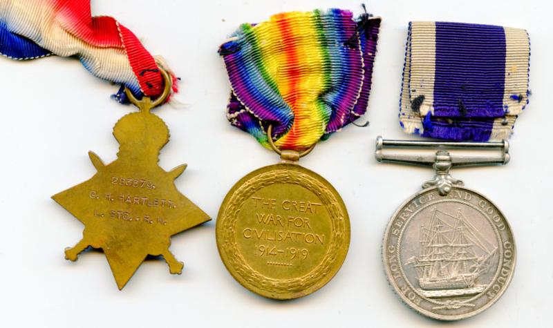 WW1 Medals & Royal Navy Long Service Medal To Stoker Petty Officer George Henry Bartlett, HMS Bellona ( From Callington, Cornwall)