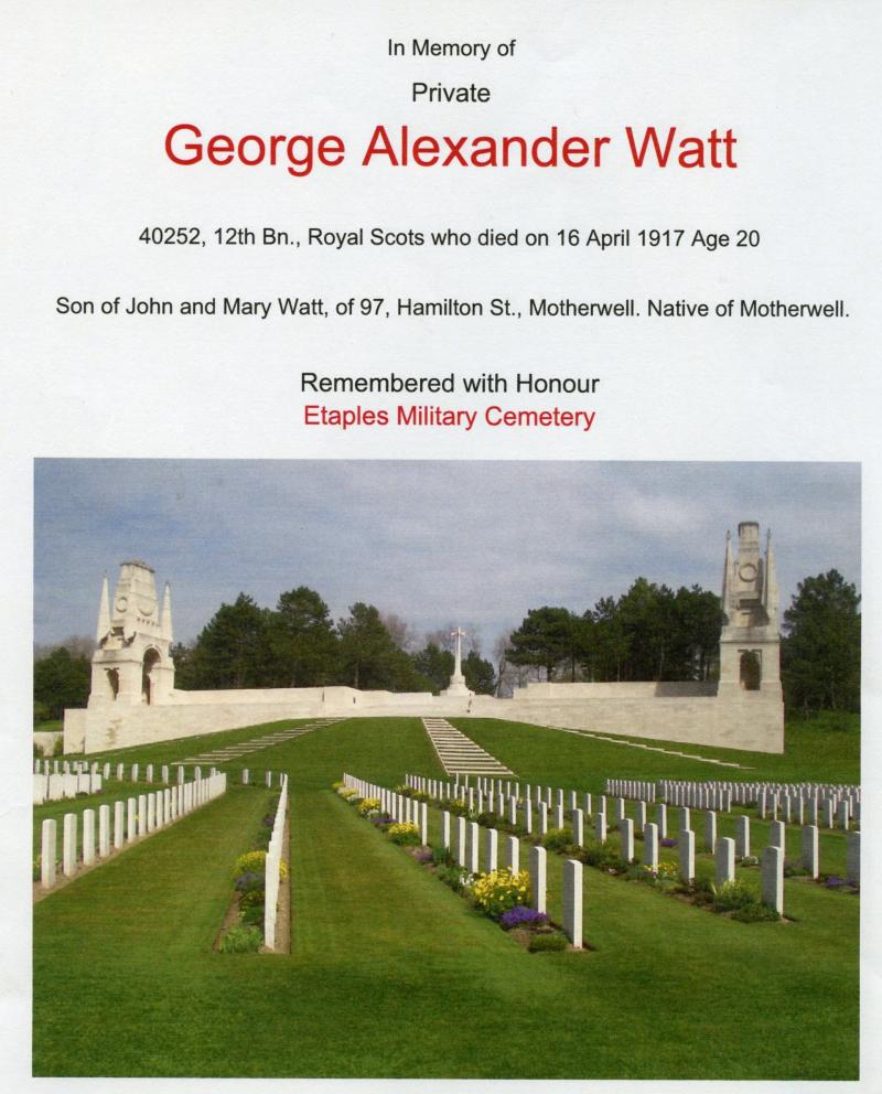 WW1 Victory Medal with Memorial Plaque To Pte George Alexander Watt, King's Own Scottish Borderers & Royal Scots