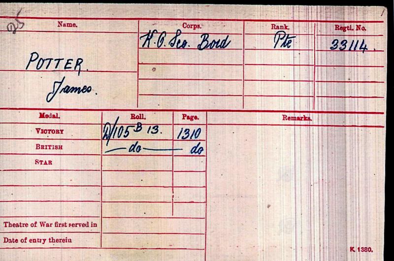 WW1 Victory Medal with Memorial Plaque To Pte James Potter, 6th Bn King's Own Scottish Borderers