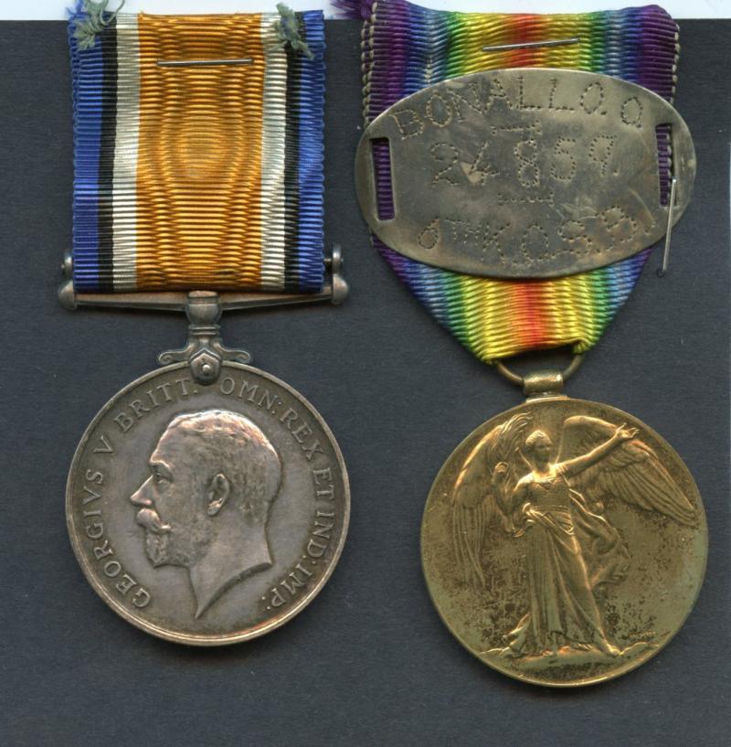 WW1 British War & Victory Medals Pair To Pte Oliver Bonallo King's Own Scottish Borderers