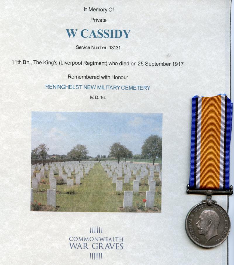 WW1 British War Medal 1914-18 To Pte William Cassidy, 11th Bn., The King's (Liverpool Regiment)