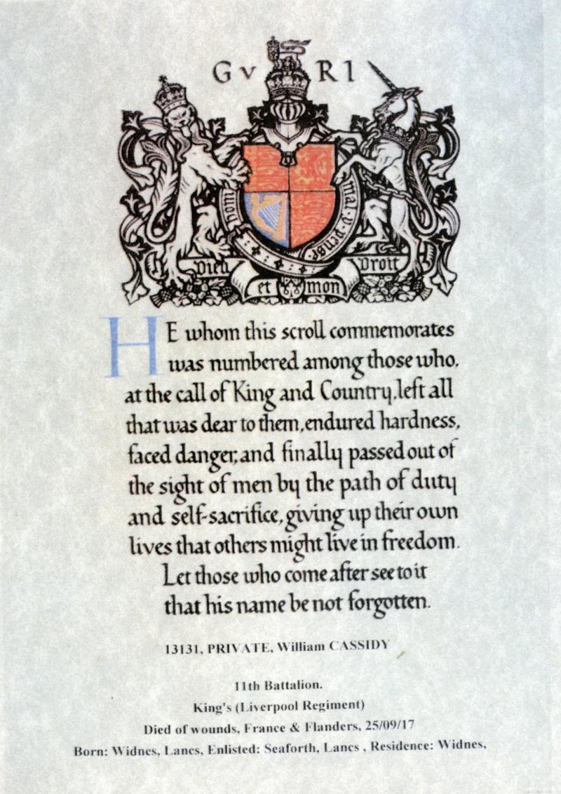 WW1 British War Medal 1914-18 To Pte William Cassidy, 11th Bn., The King's (Liverpool Regiment)
