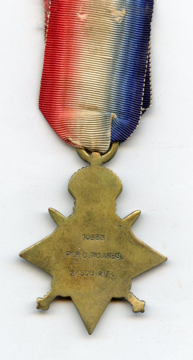 WW1 1914 Mons Star Medal To Pte Charles Rowland Noakes, 2nd Bn., Cameronians (Scottish Rifles)