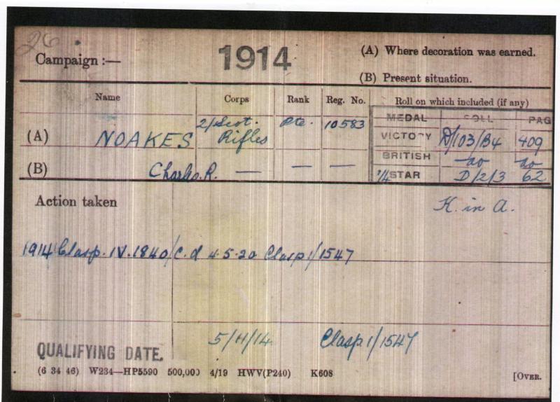 WW1 1914 Mons Star Medal To Pte Charles Rowland Noakes, 2nd Bn., Cameronians (Scottish Rifles)