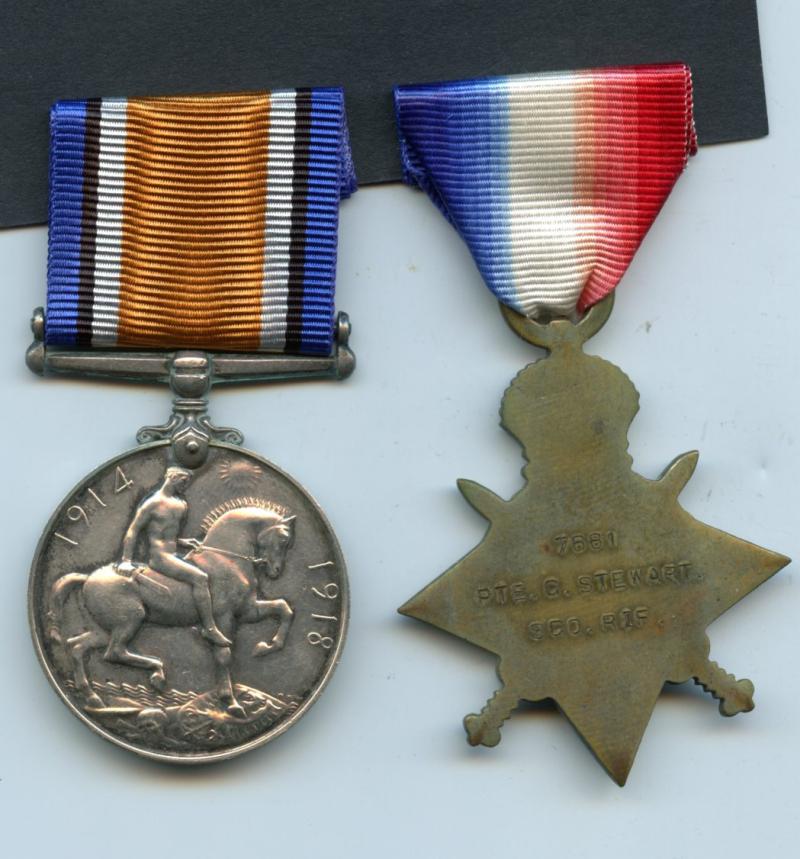 WW1 1914-15 Star & British War Medal 1914-1918 To Pte Charles Stewart, Scottish Rifles & Royal Scots Fusiliers