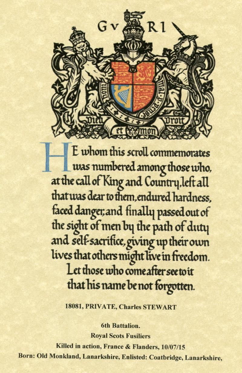 WW1 1914-15 Star & British War Medal 1914-1918 To Pte Charles Stewart, Scottish Rifles & Royal Scots Fusiliers