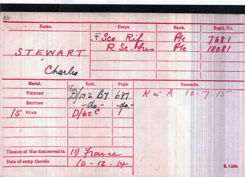 WW1 1914-15 Star & British War Medal 1914-1918 To Pte Charles Stewart, Scottish Rifles & Royal Scots Fusiliers