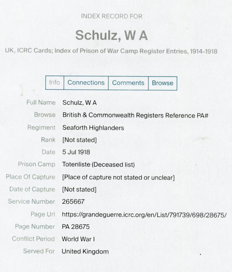 WW1 Victory Medal 1914-1919 To Pte William Alfred Schulz, 7th Bn., Seaforth Highlanders