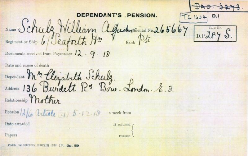 WW1 Victory Medal 1914-1919 To Pte William Alfred Schulz, 7th Bn., Seaforth Highlanders