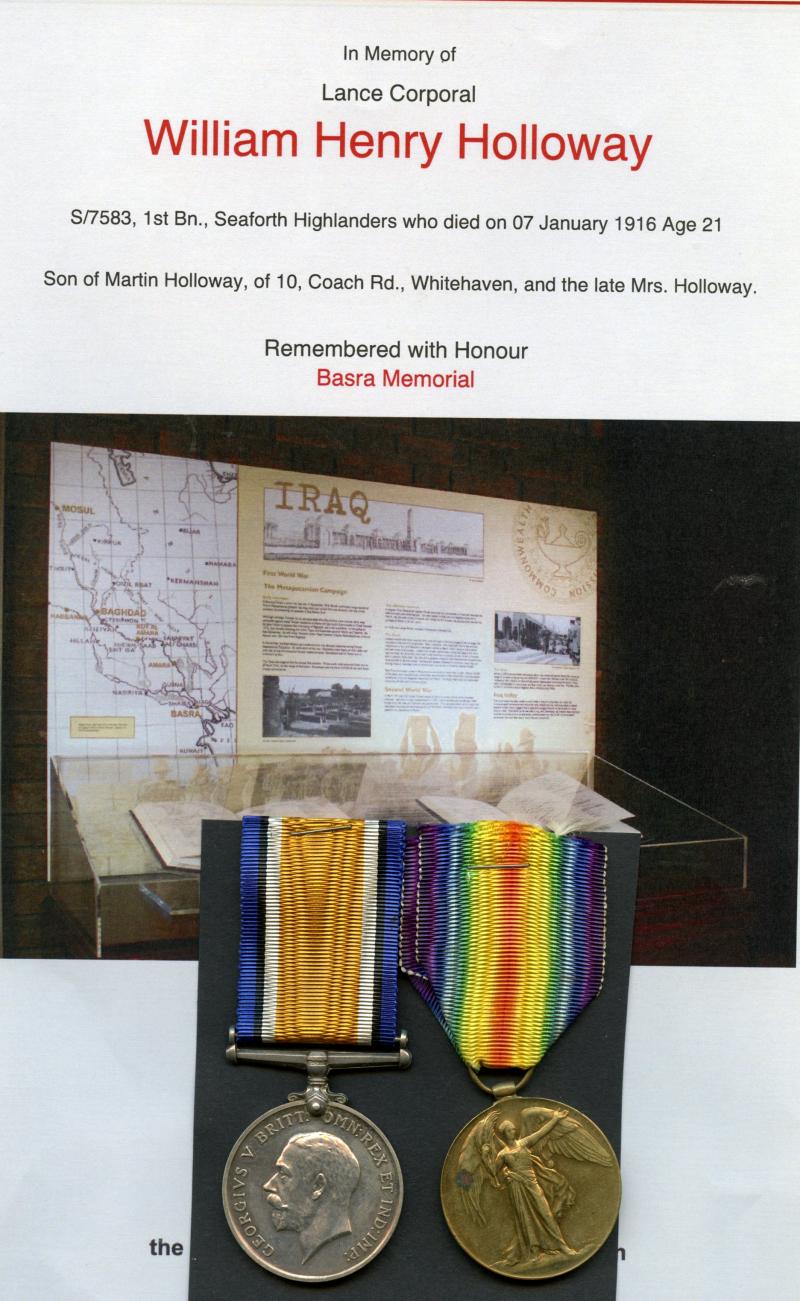 WW1 British War & Victory Medals Pair To Pte William Henry Holloway,  1st Bn., Seaforth Highlanders