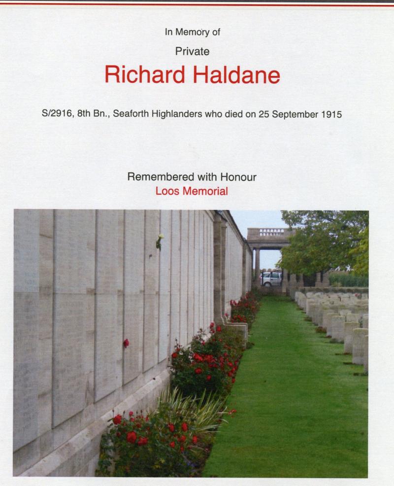 WW1 Victory Medal 1914-1919 To Pte Richard Haldane, 8th Bn., Seaforth Highlanders