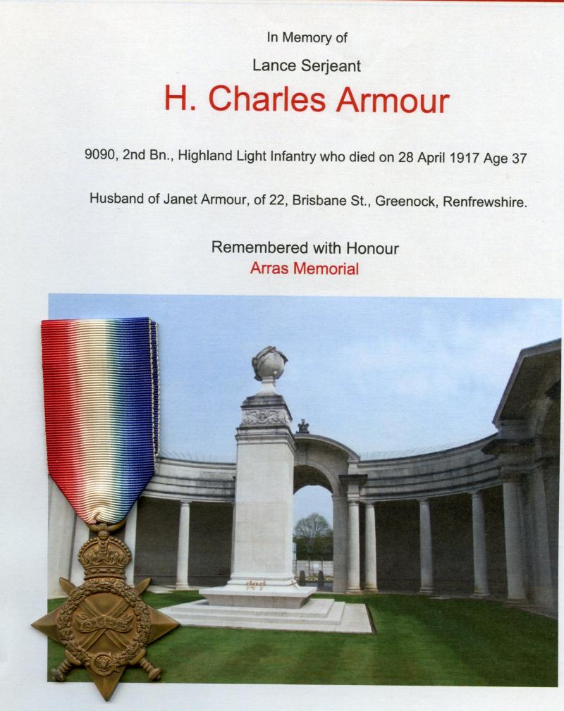 WW1 1914-15 Star To Lance Sergeant Charles Hill Armour, 2nd Bn., Highland Light Infantry