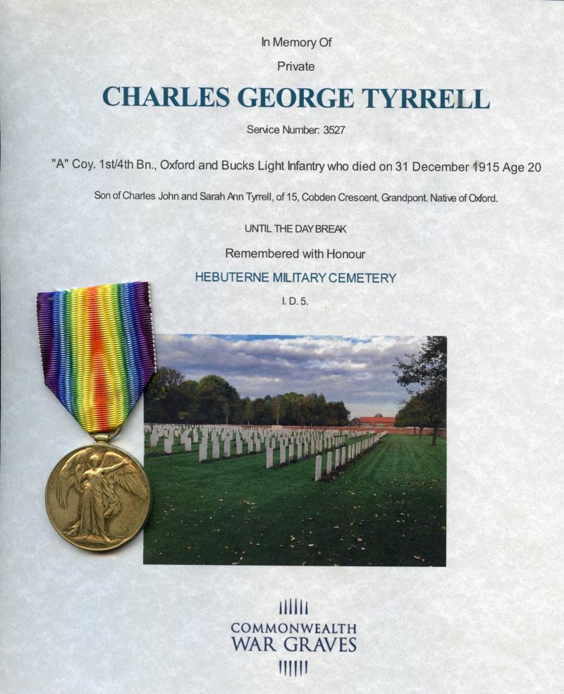 WW1 Victory Medal 1914-1919 To Pte Charles George Tyrrell 