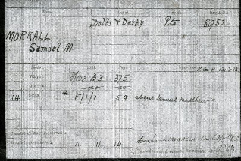 WW1 Victory Medal 1914-1919 To Pte Samuel Matthew Morrell, 1st Bn., Sherwood Foresters (Notts and Derby Regiment