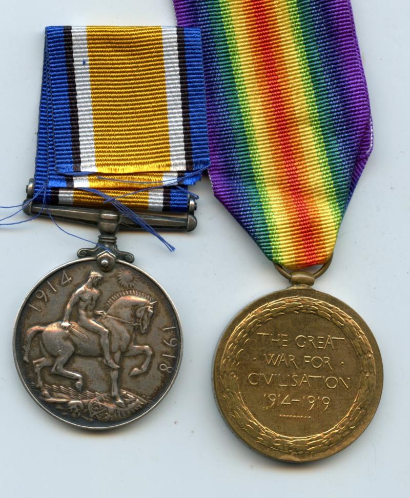 WW1 British War & Victory Medals Pair To Pte William J Jeffs, Oxfordshire And Buckinghamshire Light Infantry