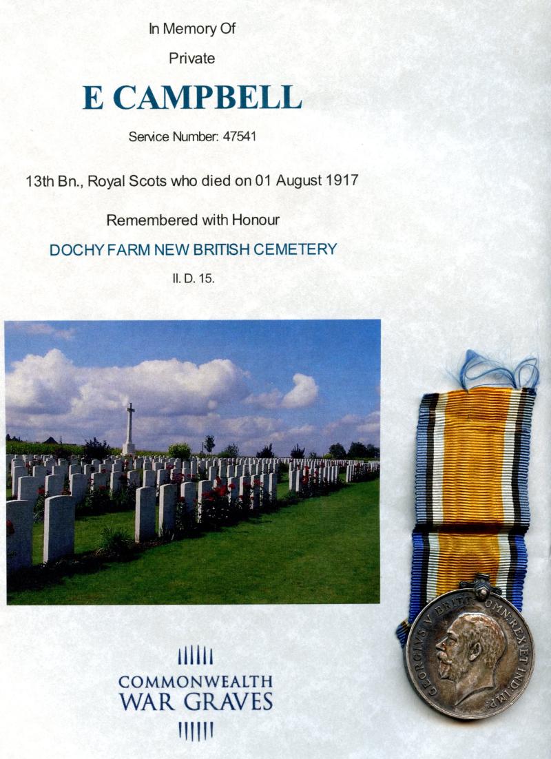 WW1 British War Medal 1914-18 To Pte Edward Campbell, 13th Bn., Royal Scots