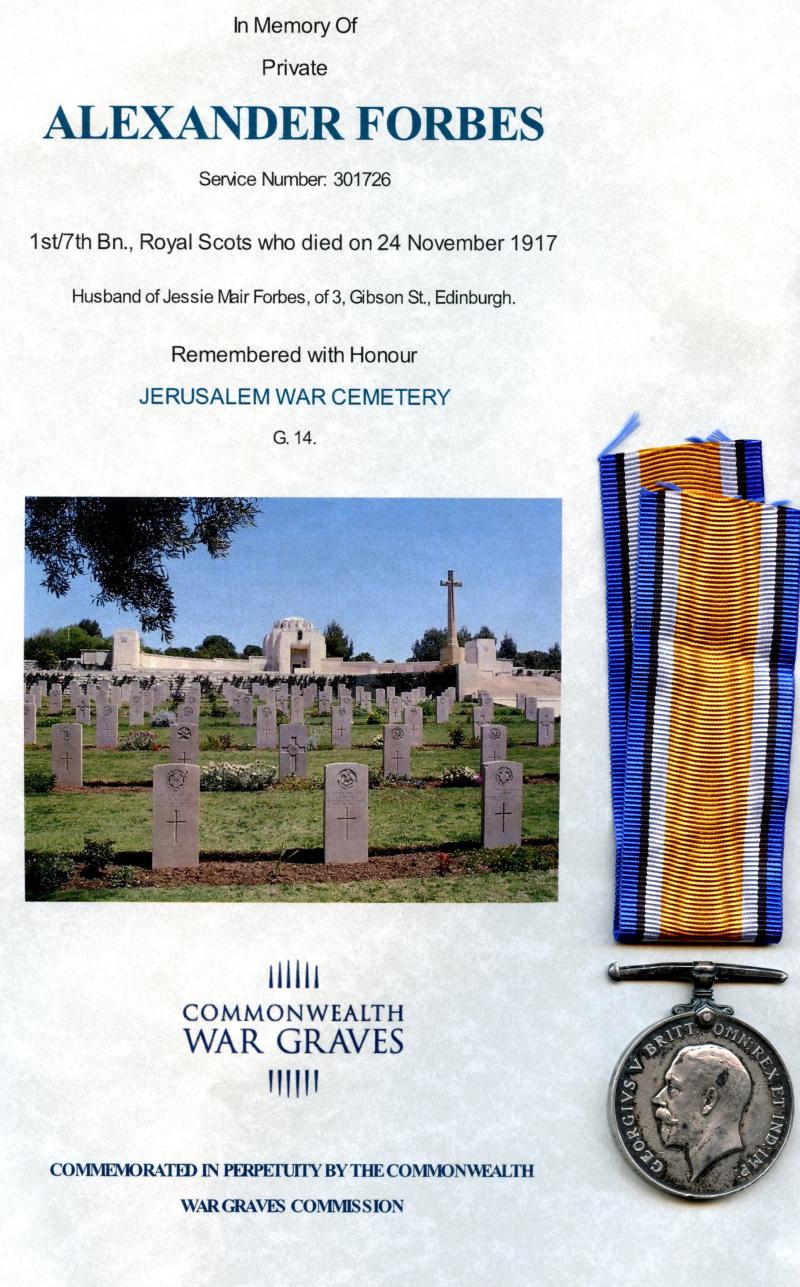 WW1 British War Medal 1914-18 To Pte Alexander Forbes 1st/7th Bn., Royal Scots