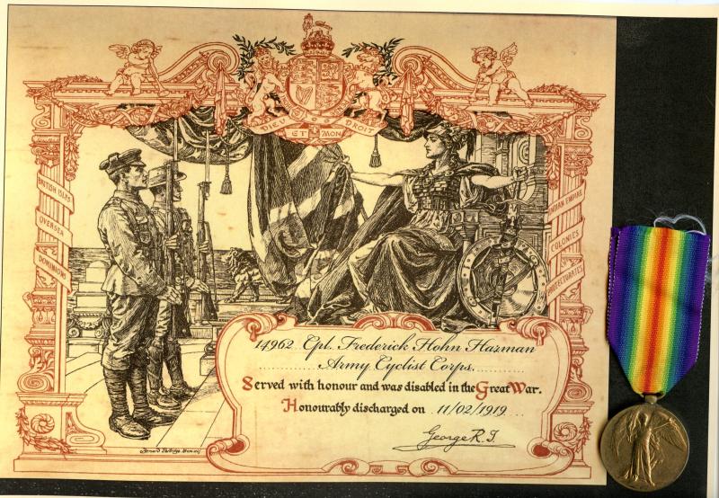 WW1 Victory Medal 1914-19 To Cpl Frederick John Harman, Army Cyclist Corps