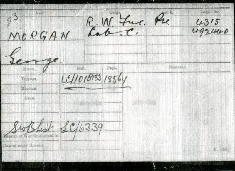 WW1 Victory Medal 1914-1919 To Pte George Morgan, Royal Welsh Fusiliers