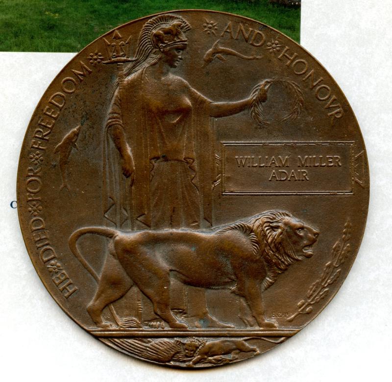 WW1 Memorial Plaque To William Miller Adair, Royal Navy HMS Watchman