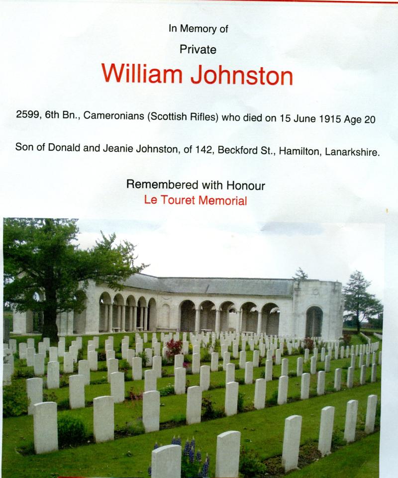 WW1 1914-15 Trio World War One Medals To Pte William Johnston, 6th Bn., Cameronians (Scottish Rifles)