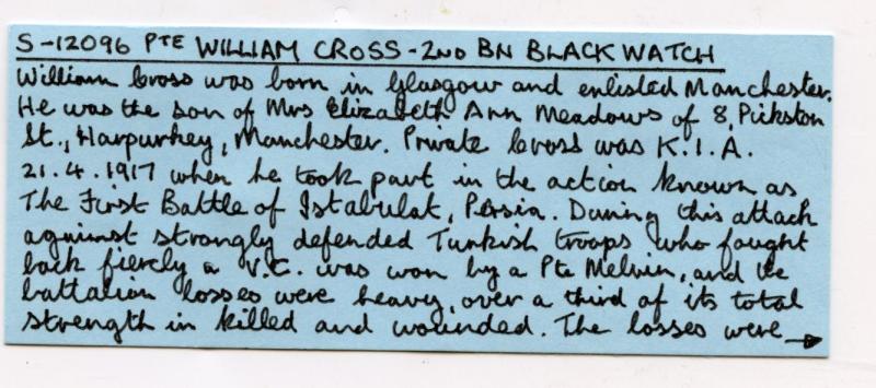 WW1 British War Medal 1914-18 To Pte William Cross 2nd Bn., Black Watch (Royal Highlanders)