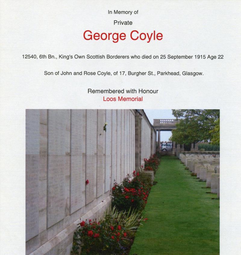 WW1 1914-15 Star Medal To Pte George Coyle 6th Bn., King's Own Scottish Borderers