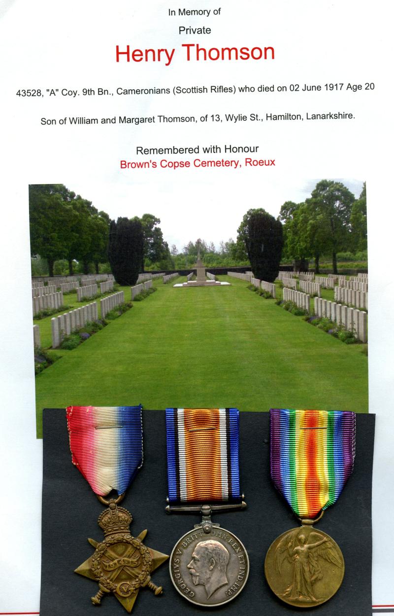 WW1 1914-15 Trio World War One Medals To Pte Henry Thomson,