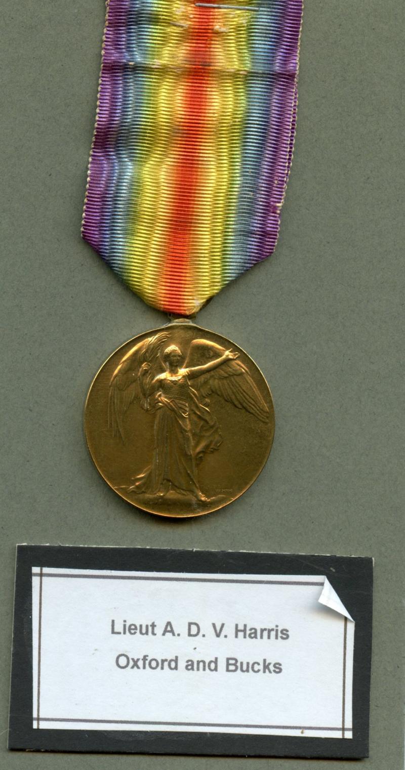 Victory Medal 1914-19 To 2nd Lieut Arthur Douglas Vigers Harris, Oxfordshire and Buckinghamshire Light Infantry