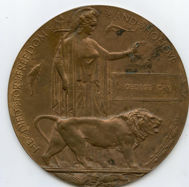 WW1 British War Medal 1914-18 & Memorial Plaque To Pte George Cay, 8th/10th Bn., Gordon Highlanders