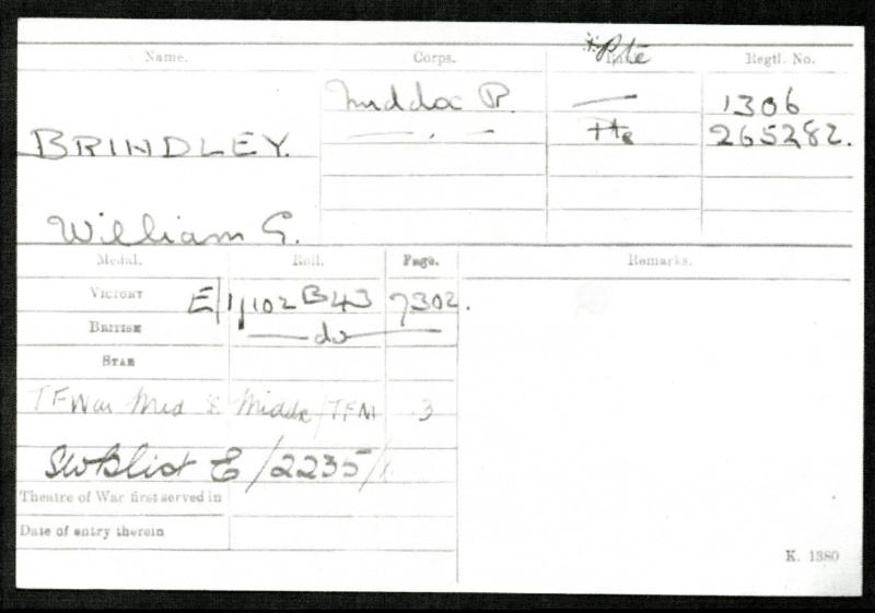 Territorial War Medal To Pte William George Brindley, Middlesex Regt