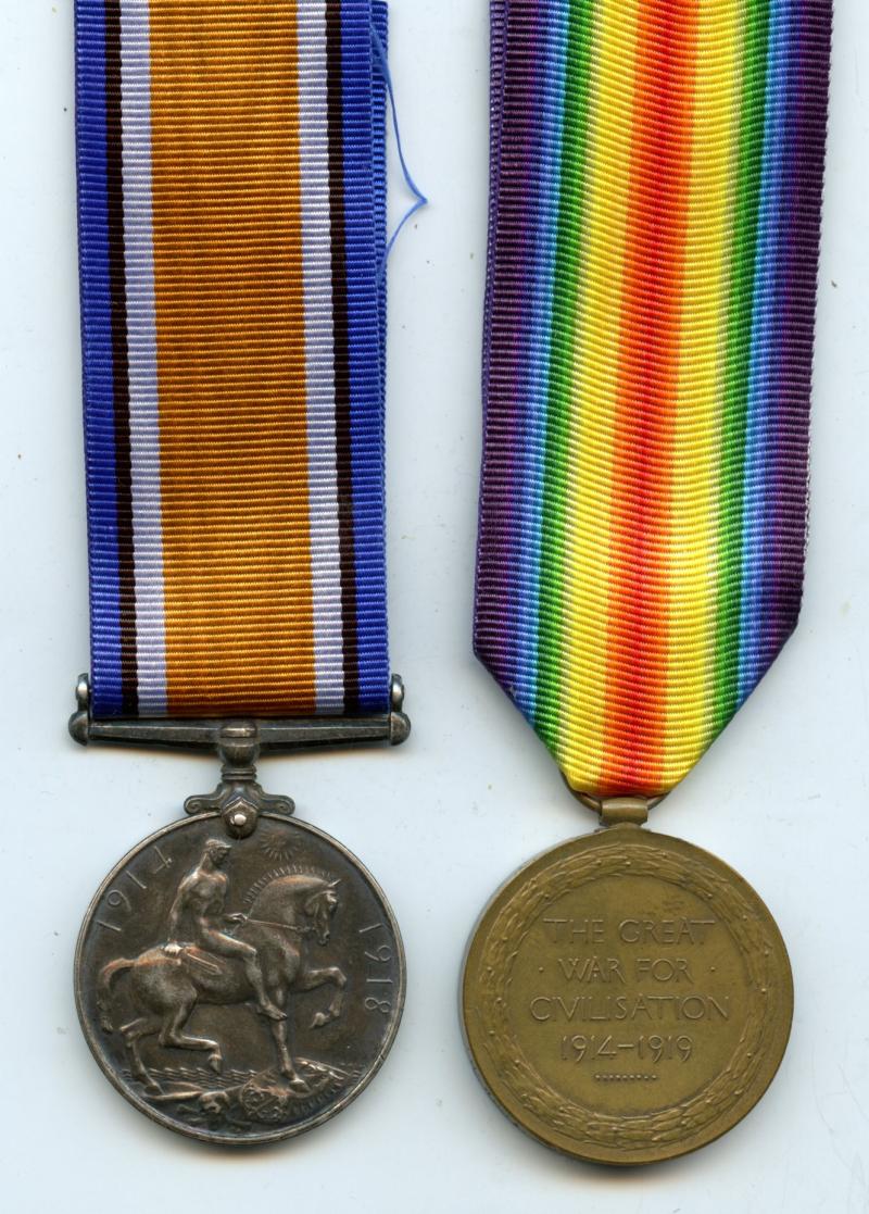 WW1 British War & Victory Medals Pair To Pte George Curtois, 13th Bn Yorkshire Regiment (Prisoner of War)