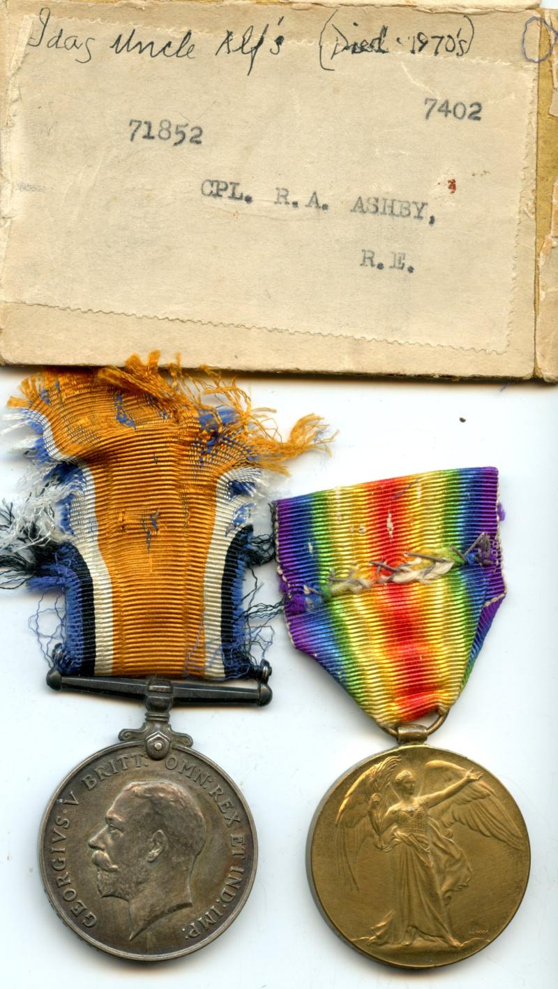 WW1 British War & Victory Medals Pair To Cpl Richard. A Ashby, Royal Engineers
