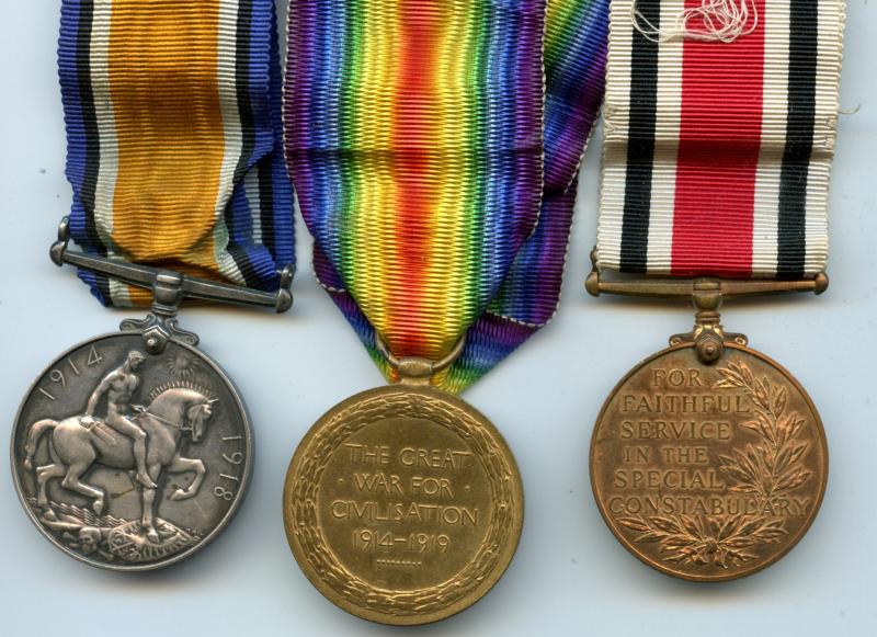 WW1 British War & Victory Medals Pair & Special Constabulary Medal To Pte James Laurence Seed, North Staffordshire RegimentTo