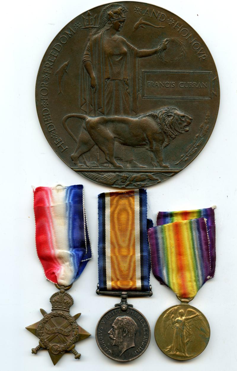 WW1 1914-15 Trio & Memorial Medal Plaque Group To Pte Francis Curran,1st Bn., York and Lancaster Regiment