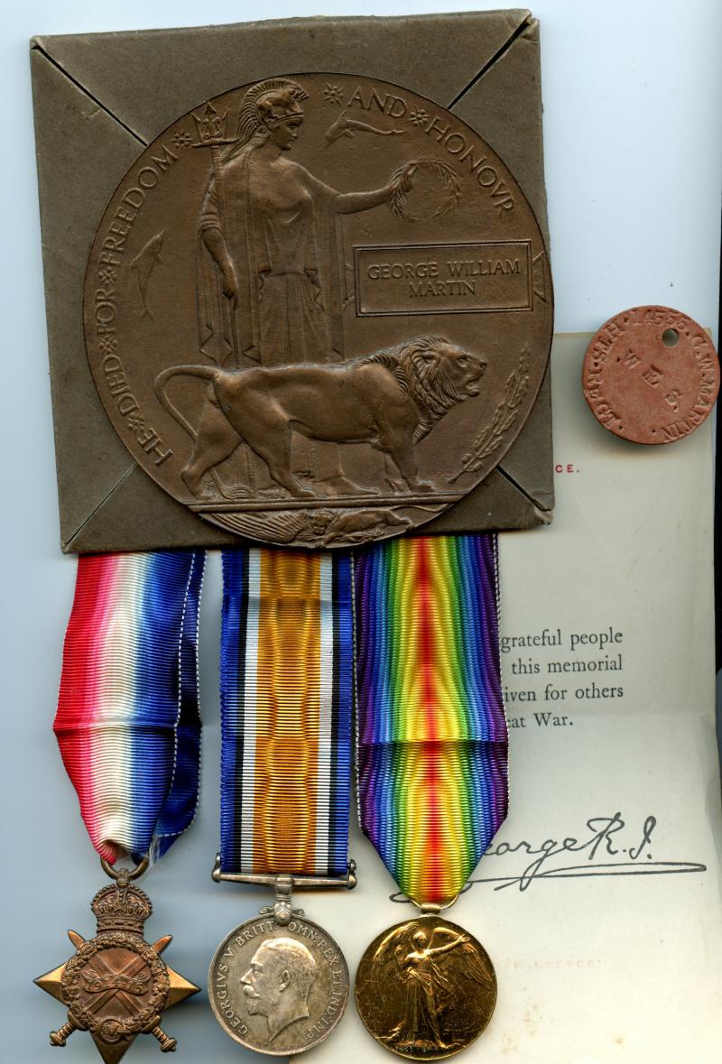 WW1 1914-15 Trio & Memorial Medal Plaque Group To Pte George William Martin,2nd Bn., Hampshire Regiment