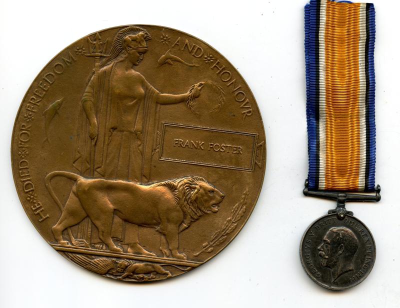 WW1 British War Medal 1914-18 & Memorial Plaque To Pte Frank Foster, 21st (Tyneside Scottish) Bn., Northumberland Fusiliers