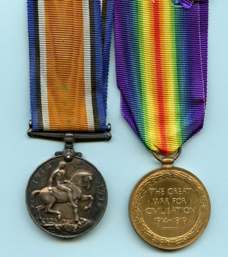 WW1 British War & Victory Medals Pair To Pte John George Harry Holden Durham Light Infantry and the 52nd (Graduated) (Young Soldier) Battalion Northumberland Fusiliers
