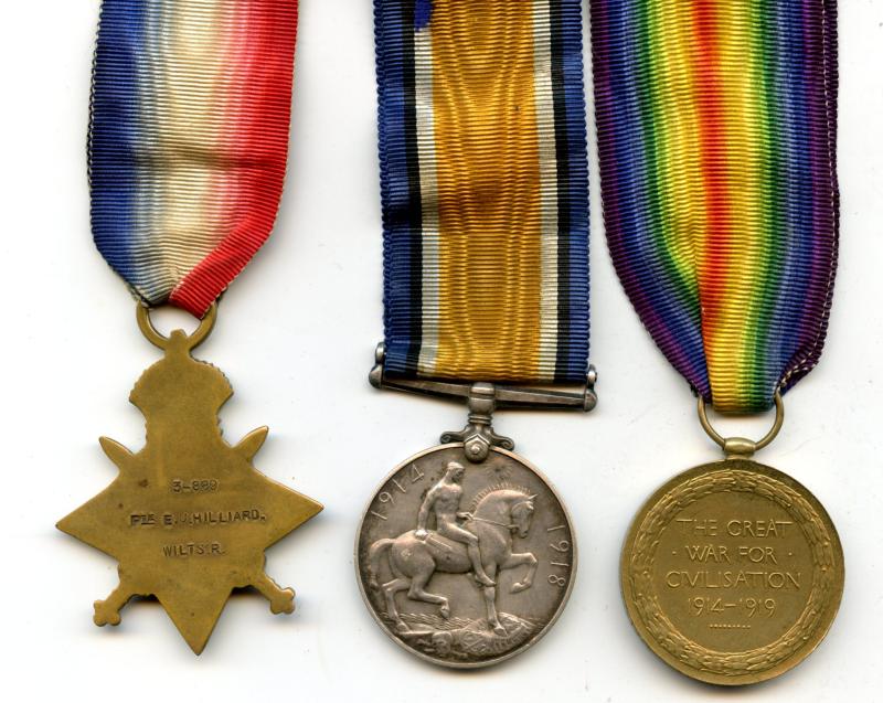 WW1 1914-15 Trio World War One Medals To Pte Edward J Hilliard, Wiltshire Regiment