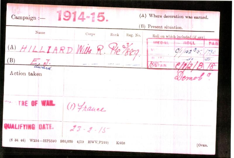 WW1 1914-15 Trio World War One Medals To Pte Edward J Hilliard, Wiltshire Regiment