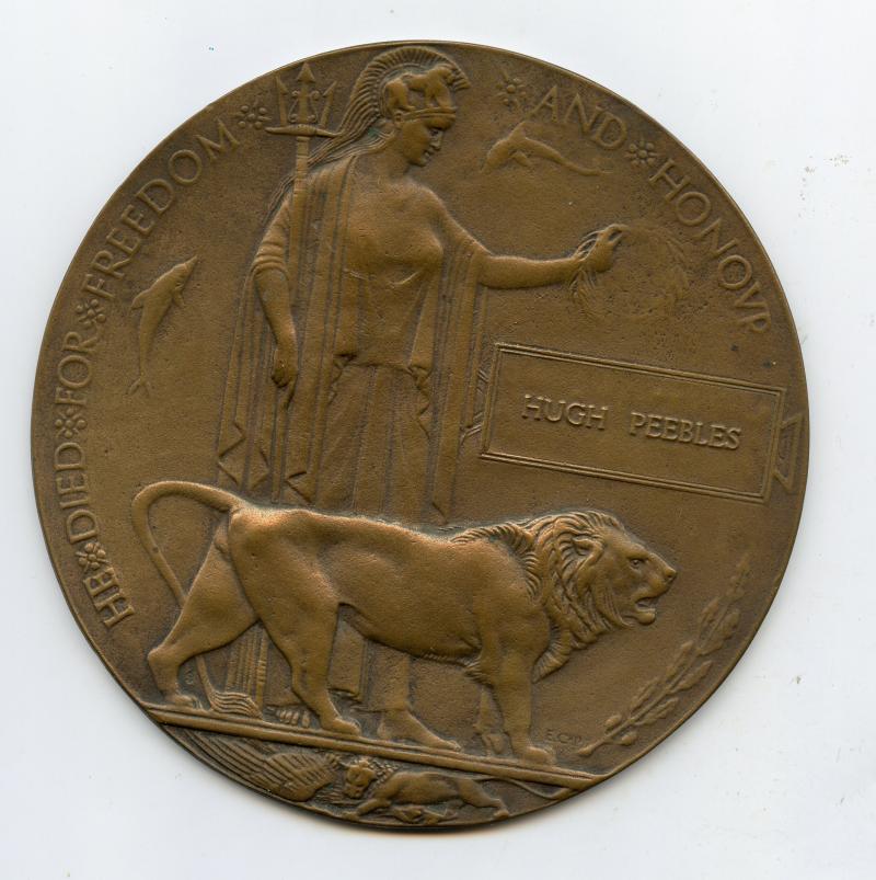 WW1 Memorial Plaque To Hugh Peebles. Royal Naval Division & Highland Light Infantry