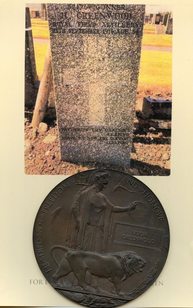 WW1 Memorial Plaque To Hugh Greenwood, 47th Bty. 1st Bde., Royal Field Artillery