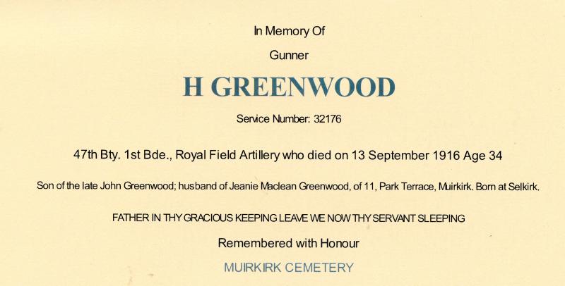 WW1 Memorial Plaque To Hugh Greenwood, 47th Bty. 1st Bde., Royal Field Artillery