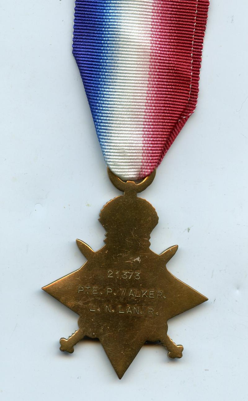 WW1 1914-15 Star Medal To Pte Peter Walker, Loyal North Lancashire Regiment & Royal Irish Regt